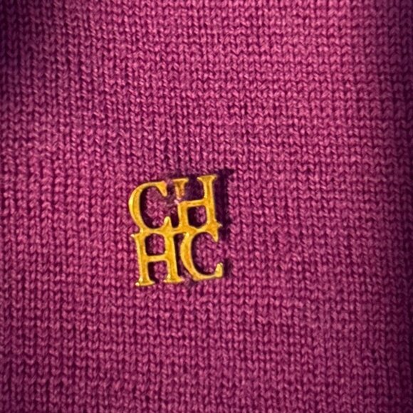 NWT CAROLINA HERRERA Wool & Cashmere Knit Sweater XS Pullover Solid Berry Crew - Picture 3 of 5